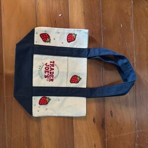 Trader Joe's Cream and Navy Tote Bag with Strawberry Accents